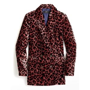 J Crew Leopard Velvet Double Breasted Blazer NEW